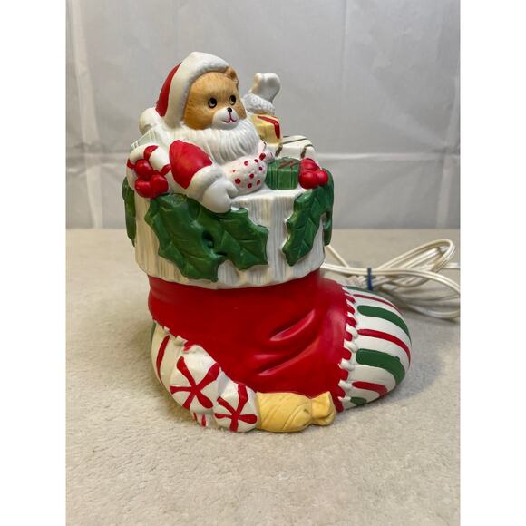 Christmas Around The World Porcelain Bear And Presents Lighted Stocking - Picture 1 of 9